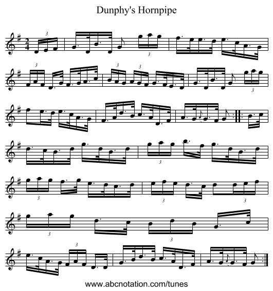 Dunphy's Hornpipe - staff notation