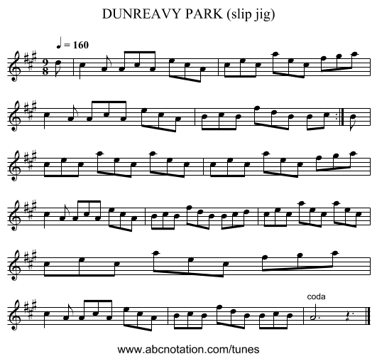 DUNREAVY PARK (slip jig) - staff notation