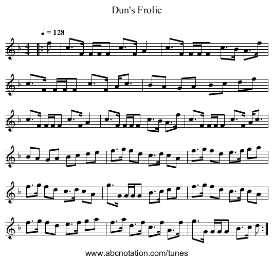Dun's Frolic - staff notation