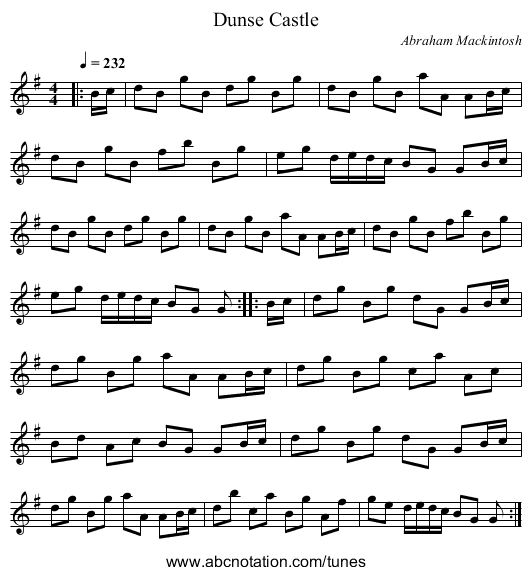 Dunse Castle - staff notation