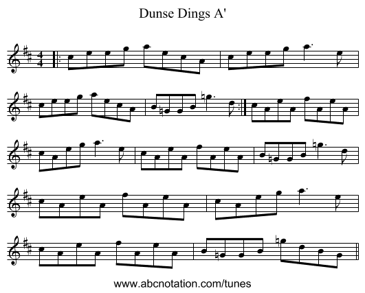 Dunse Dings A' - staff notation
