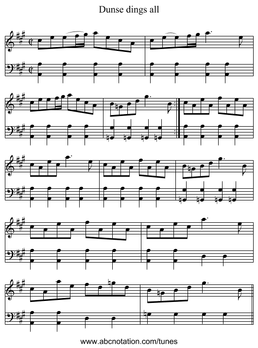 Dunse dings all - staff notation