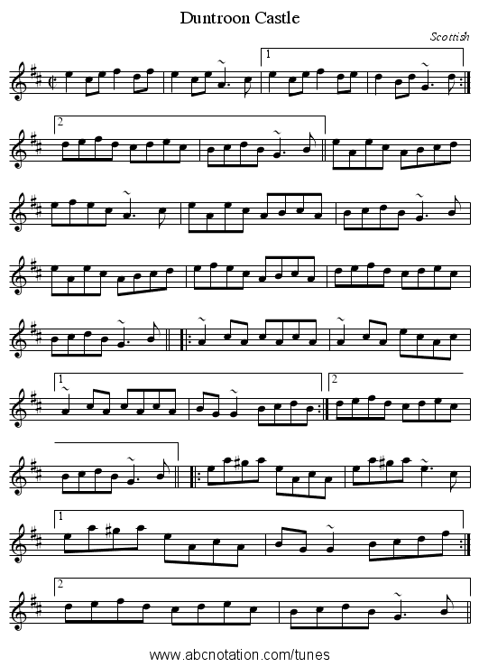 Duntroon Castle - staff notation