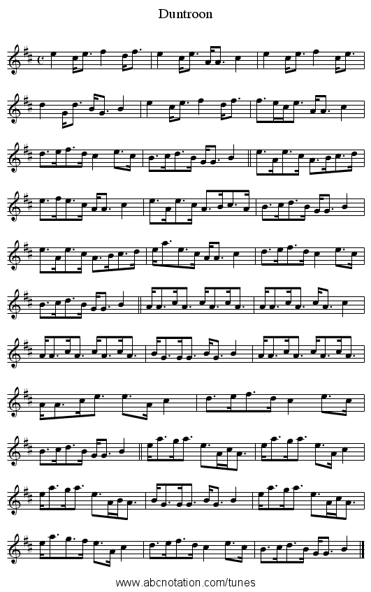 Duntroon - staff notation