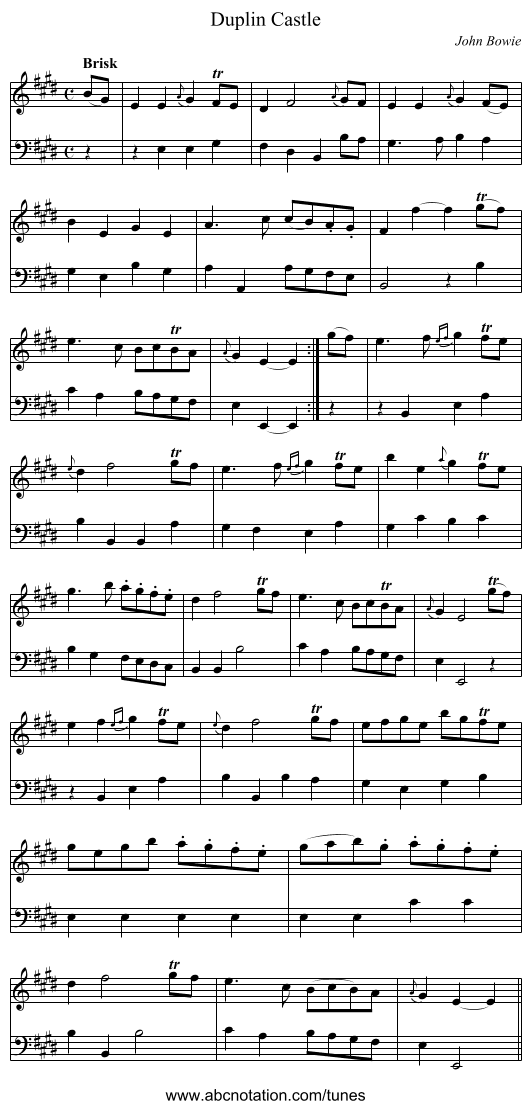 Duplin Castle - staff notation