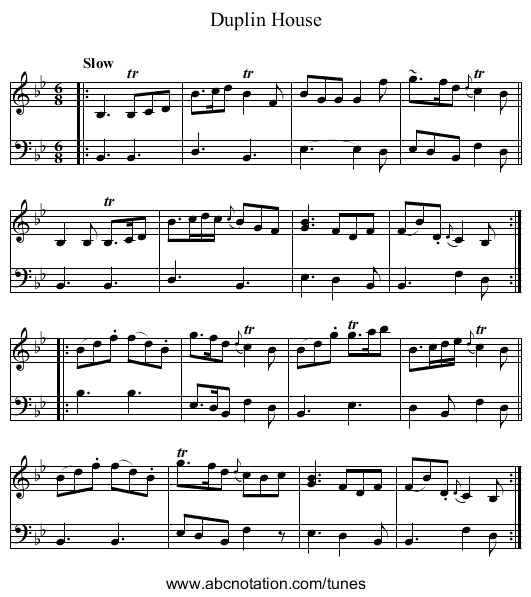 Duplin House - staff notation