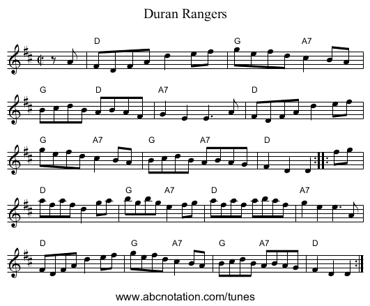 Duran Rangers - staff notation