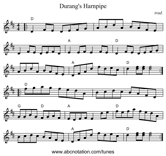 Durang's Harnpipe - staff notation