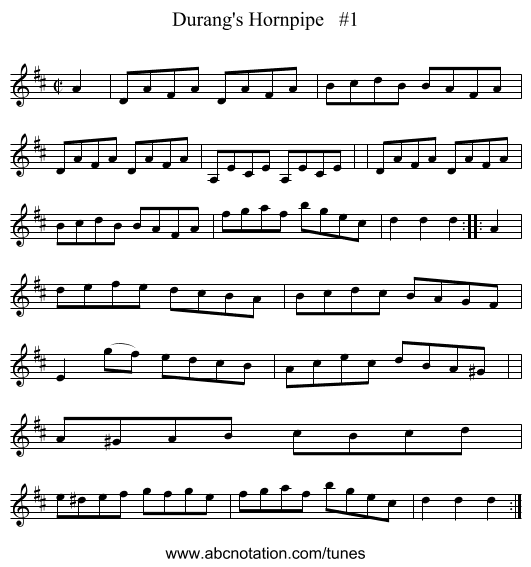 Durang's Hornpipe   #1 - staff notation