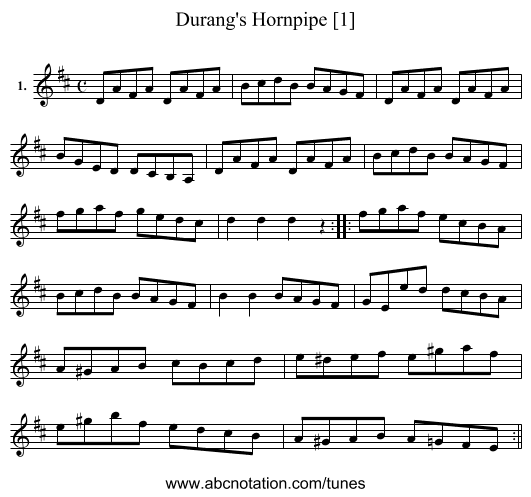 Durang's Hornpipe [1] - staff notation