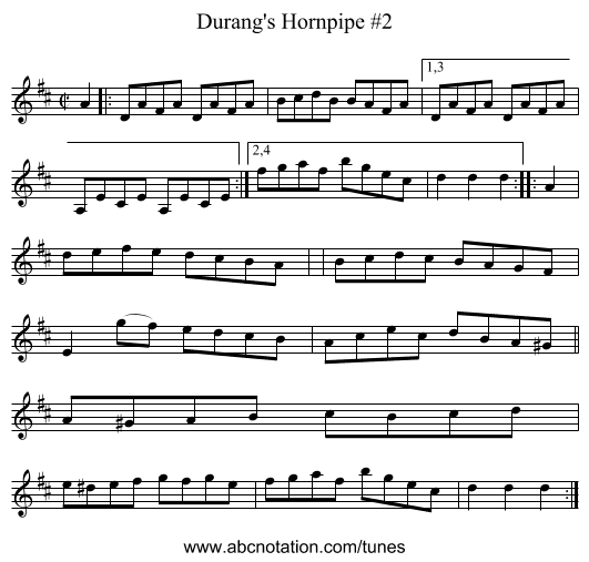 Durang's Hornpipe #2 - staff notation