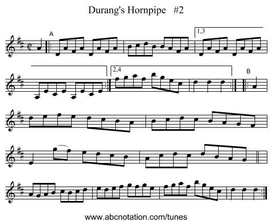 Durang's Hornpipe   #2 - staff notation