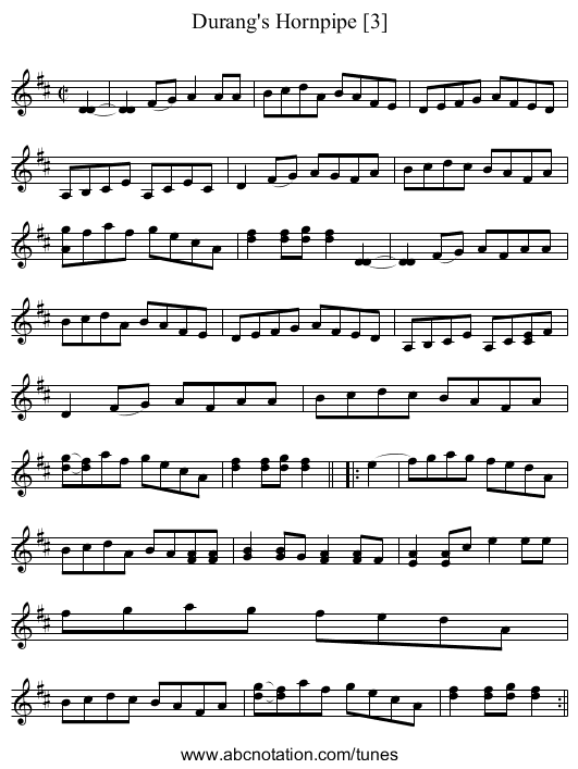 Durang's Hornpipe [3] - staff notation