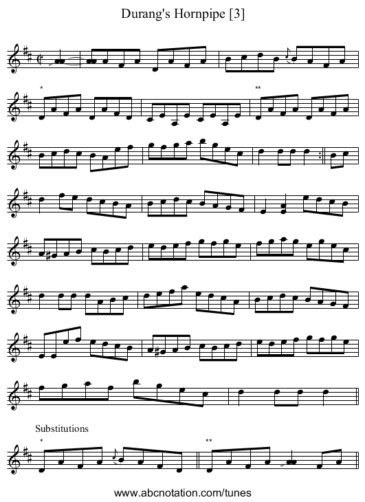 Durang's Hornpipe [3] - staff notation