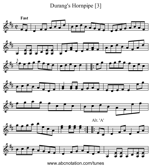 Durang's Hornpipe [3] - staff notation
