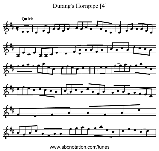 Durang's Hornpipe [4] - staff notation