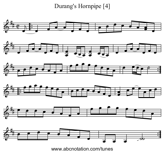 Durang's Hornpipe [4] - staff notation