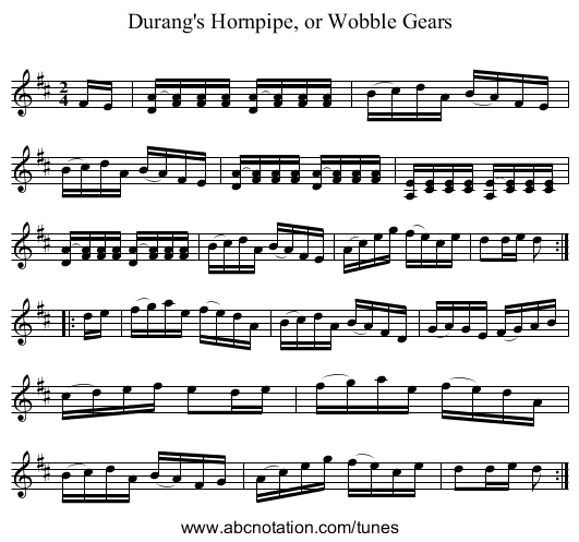 Durang's Hornpipe, or Wobble Gears - staff notation