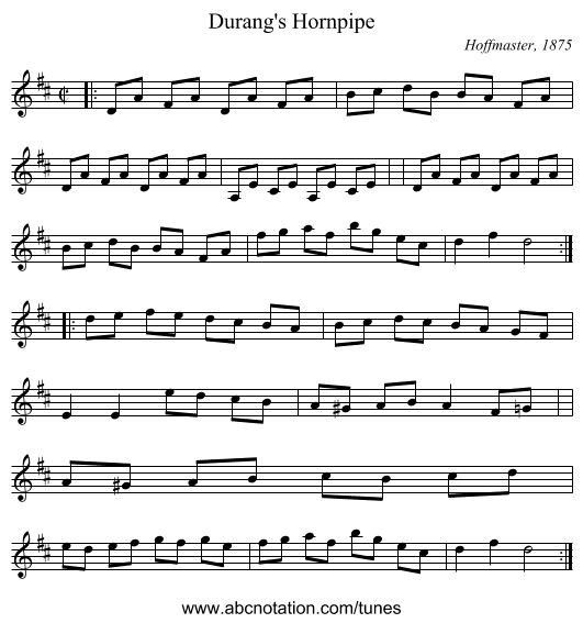 Durang's Hornpipe - staff notation