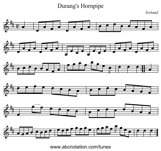 Durang's Hornpipe - staff notation