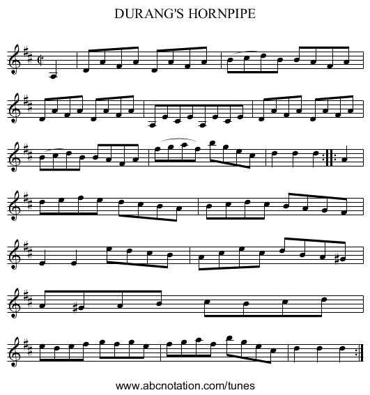 DURANG'S HORNPIPE - staff notation
