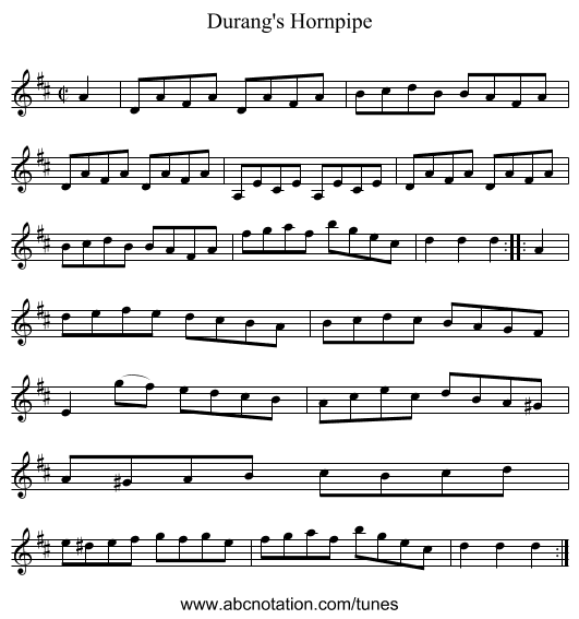 Durang's Hornpipe - staff notation
