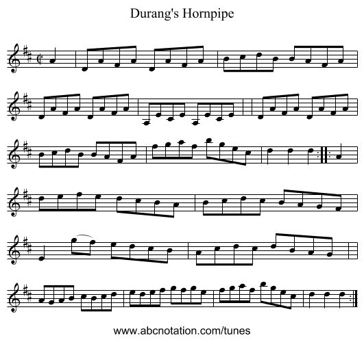Durang's Hornpipe - staff notation
