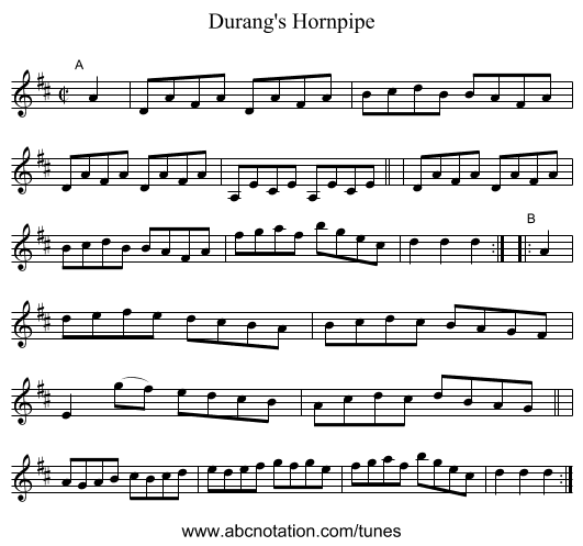 Durang's Hornpipe - staff notation