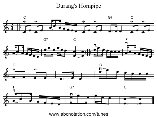Durang's Hornpipe - staff notation