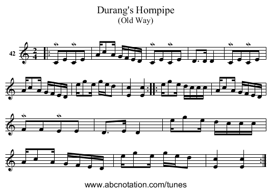 Durang's Hornpipe - staff notation