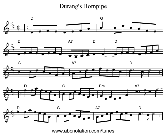 Durang's Hornpipe - staff notation