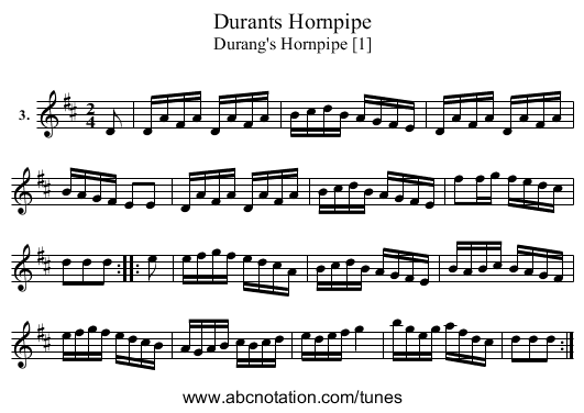 Durants Hornpipe - staff notation