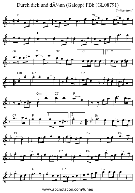 Durch dick und dÃ¼nn (Galopp) FBb (GL08791) - staff notation