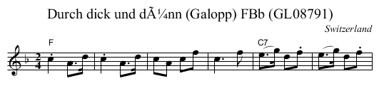 Durch dick und dÃ¼nn (Galopp) FBb (GL08791) - staff notation