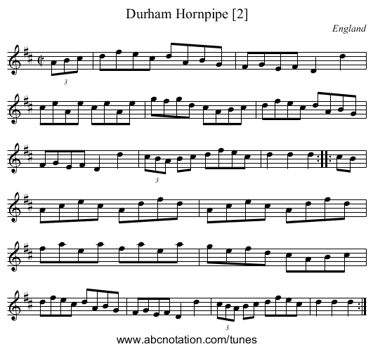 Durham Hornpipe [2] - staff notation