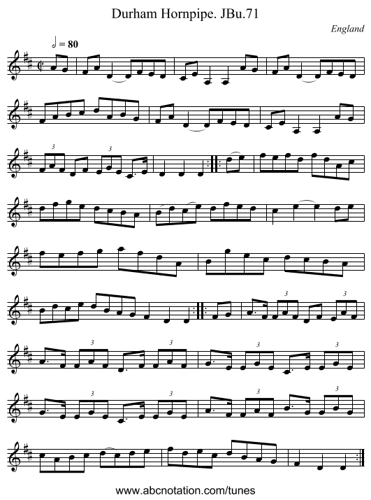 Durham Hornpipe. JBu.71 - staff notation