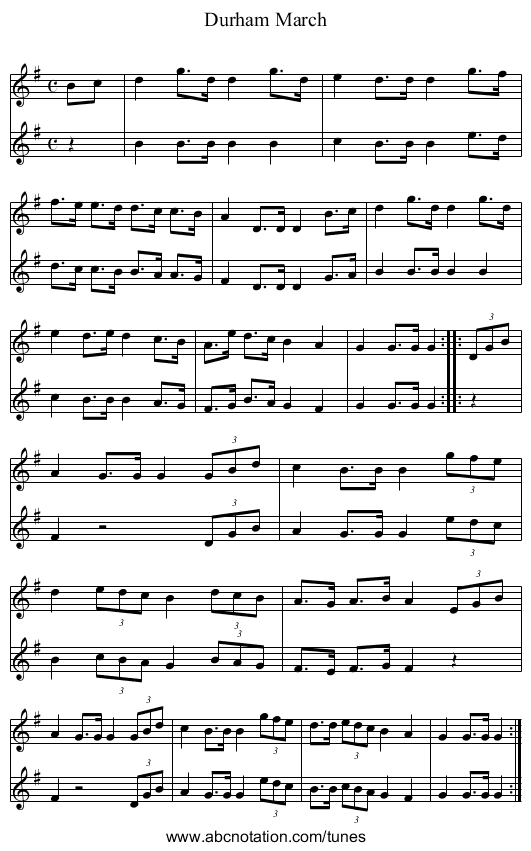 Durham March - staff notation