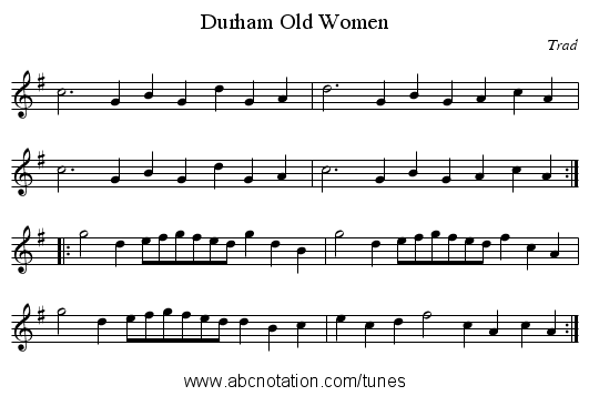 Durham Old Women - staff notation