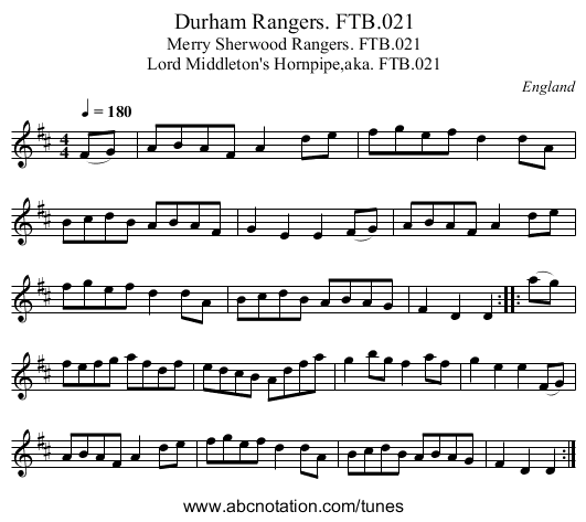 Durham Rangers. FTB.021 - staff notation