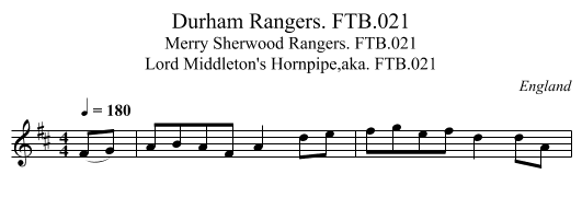 Durham Rangers. FTB.021 - staff notation