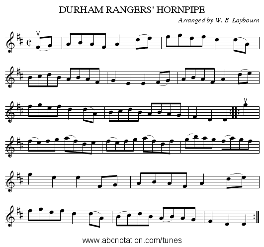 DURHAM RANGERS' HORNPIPE - staff notation