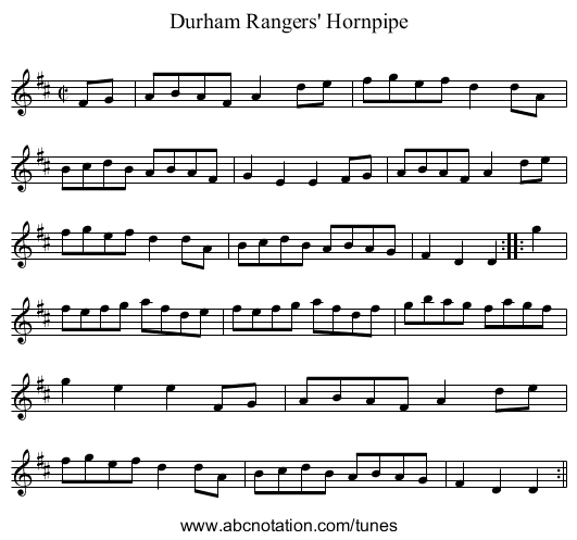 Durham Rangers' Hornpipe - staff notation