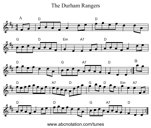Durham Rangers, The - staff notation