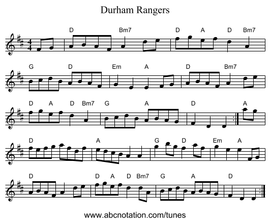 Durham Rangers - staff notation