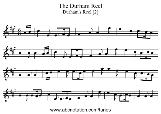 Durham Reel, The - staff notation