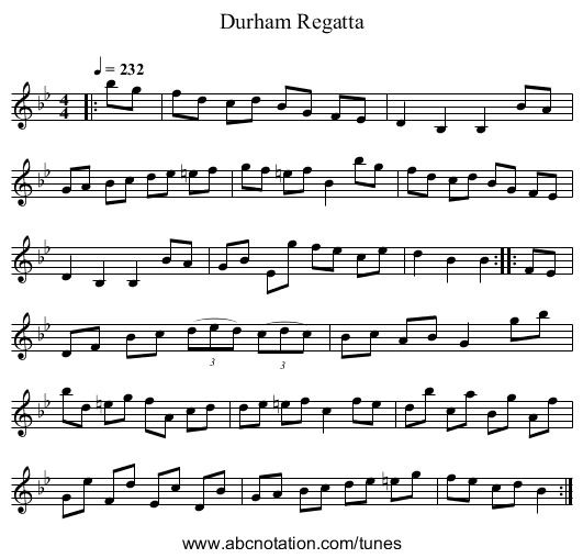 Durham Regatta - staff notation