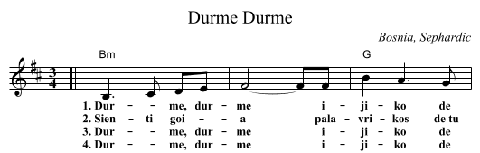 Durme, Durme - staff notation