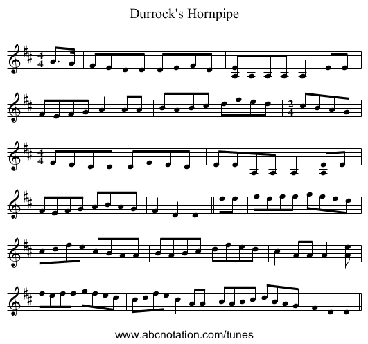 Durrock's Hornpipe - staff notation