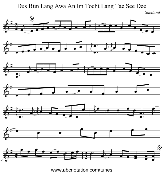 Dus Bün Lang Awa An Im Tocht Lang Tae See Dee - staff notation