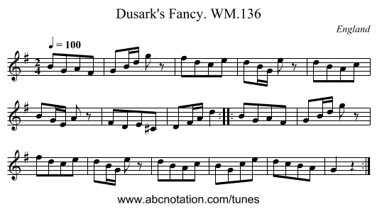 Dusark's Fancy. WM.136 - staff notation